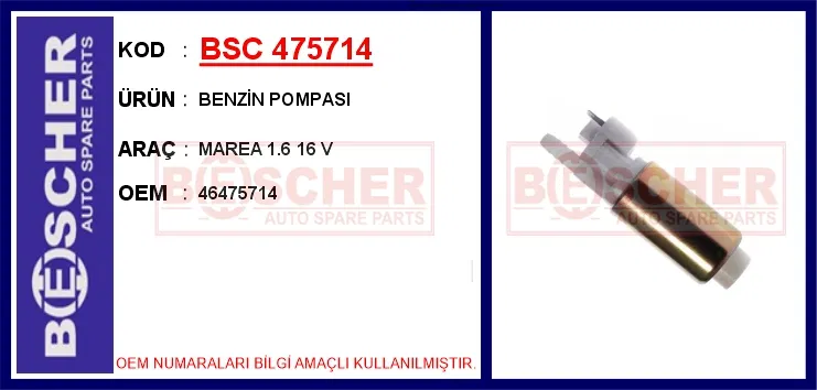 46475714 Benzin Pompası Marea 1.6 16 V | BESCHER