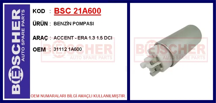 311121A600 Yakıt Pompası (Depo İçi) Hyundai Accent Admire Era | BESCHER