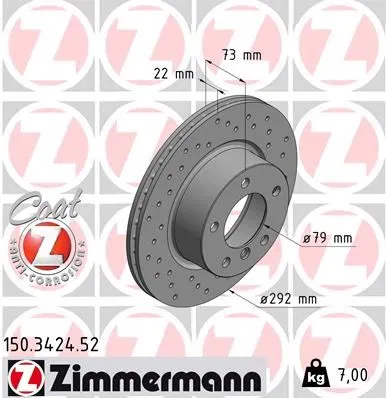 34116854997 Fren Diski Ön BMW E81 E82 E87 E88 E90 Delikli | 150.3424.52 ZIMMERMANN