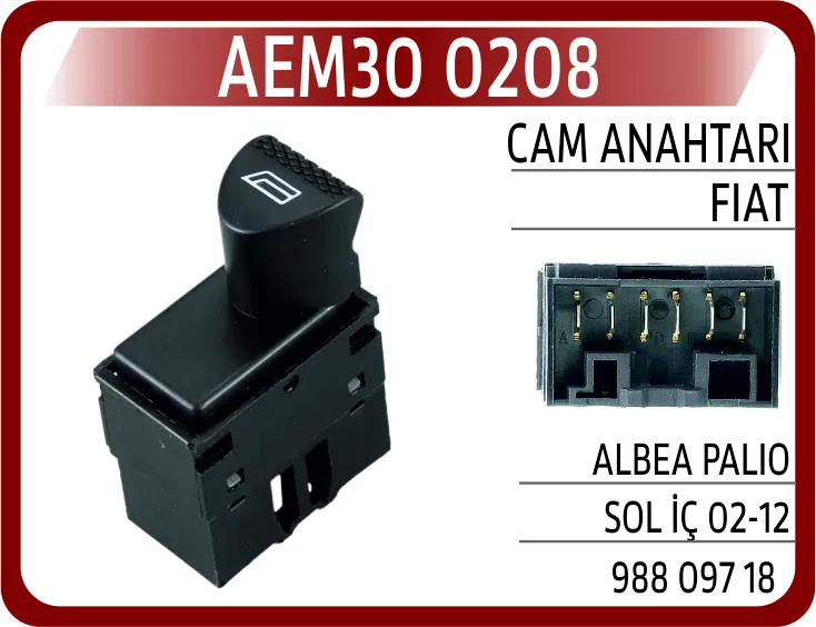 98809718 Cam Anahtarı Fiat Albea Palio Sol İç 02-12 | 0208 AEM