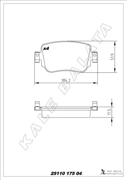 8U0698451F Arka Balata VW Caddy IV 2.0TDI 15- (CUUF-DFSF) | 25110 175 04 ANS KD13 KALE