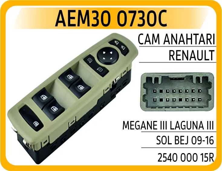 254000015R Cam Anahtarı Renault Megane III Laguna III Sol Bej | 0730C AEM