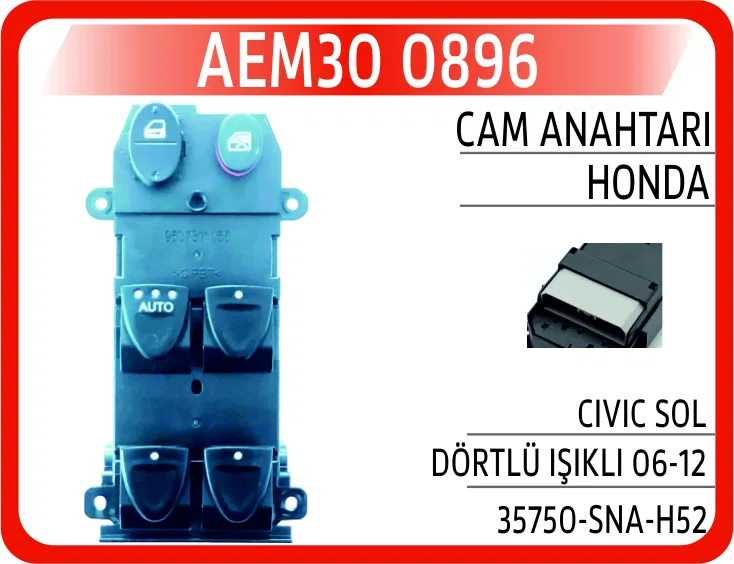 35750SNAH52 Cam Anahtarı Honda Civic Sol Dörtlü Işikli 06-12 | 0896 AEM