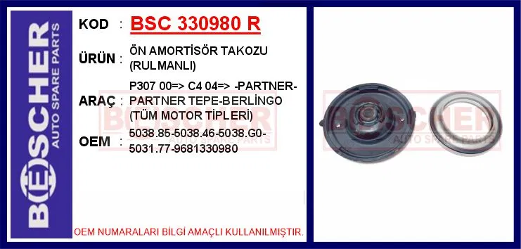 5038.85 Ön Amortisör Takozu (Rulmanlı) P307 00- C4 04- | 330980 R BESCHER
