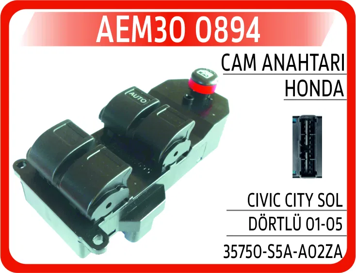 35750S9A405 Cam Açma Düğmesi Sol (Takım) Honda Civic 1.4L D14Z | 0894 AEM