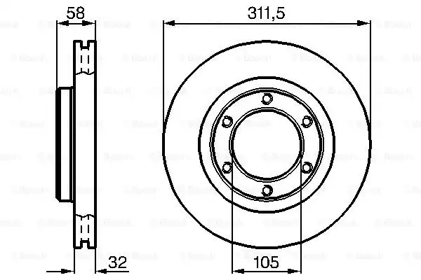 0986478580 Fren DİSKİ. ÖN. [311.5 / 32-30 MM]. Hava Kanallı | BOSCH