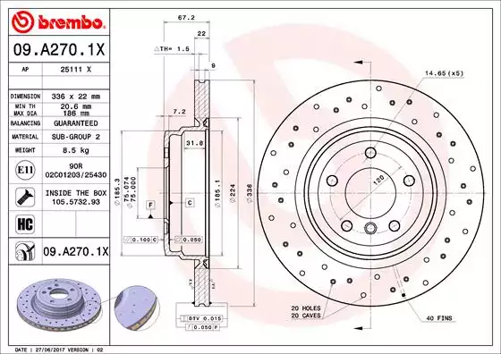 09A2701X Fren Diski Arka Xtra BMW | BREMBO