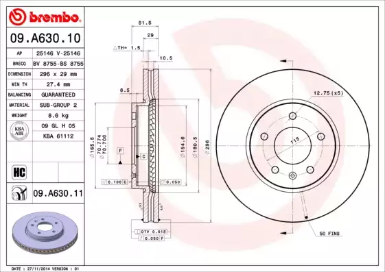 Fren Diski Ön 296MM | 09.A630.11 BREMBO