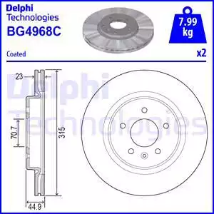 Fren Diski (Çiftli Paket) - Boyalı, Delikli Arka Opel Insignia 03/2017 > | BG4968C DELPHI