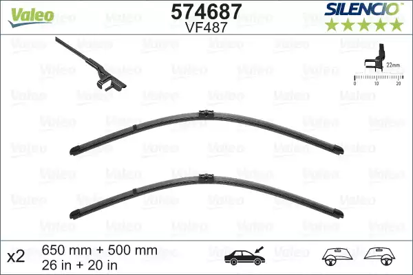Silencio X-TRM Flat Blade VM487 (X2) (650+500 Mm) BMW X3 (10>) | 574687 VALEO